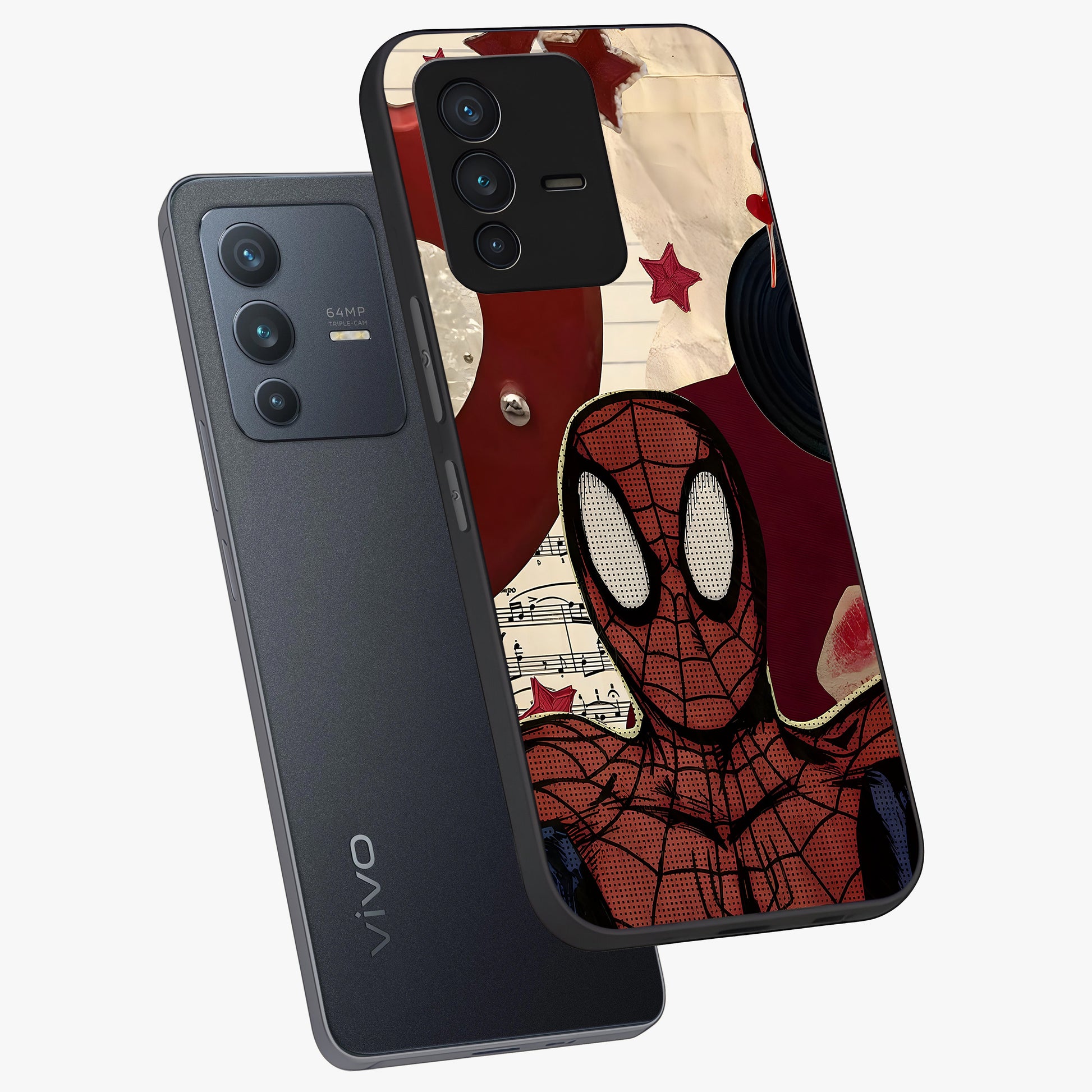Web Warrior Vibes Glass Case displayed in angled mockup highlighting dynamic web design with comic style aesthetic.