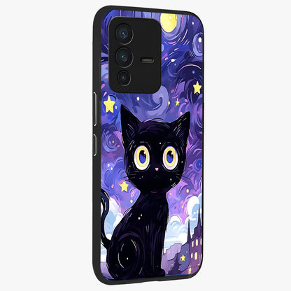 Abstract Cat Art Glass Case upright view showcasing creative feline illustration and aesthetic artistic style.