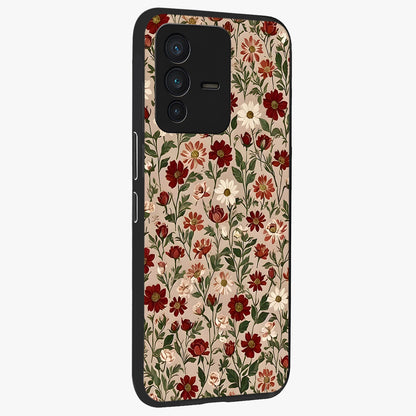 Biege Flower With Leaf Glass Case upright view showcasing delicate beige flower illustration with clean botanical style.