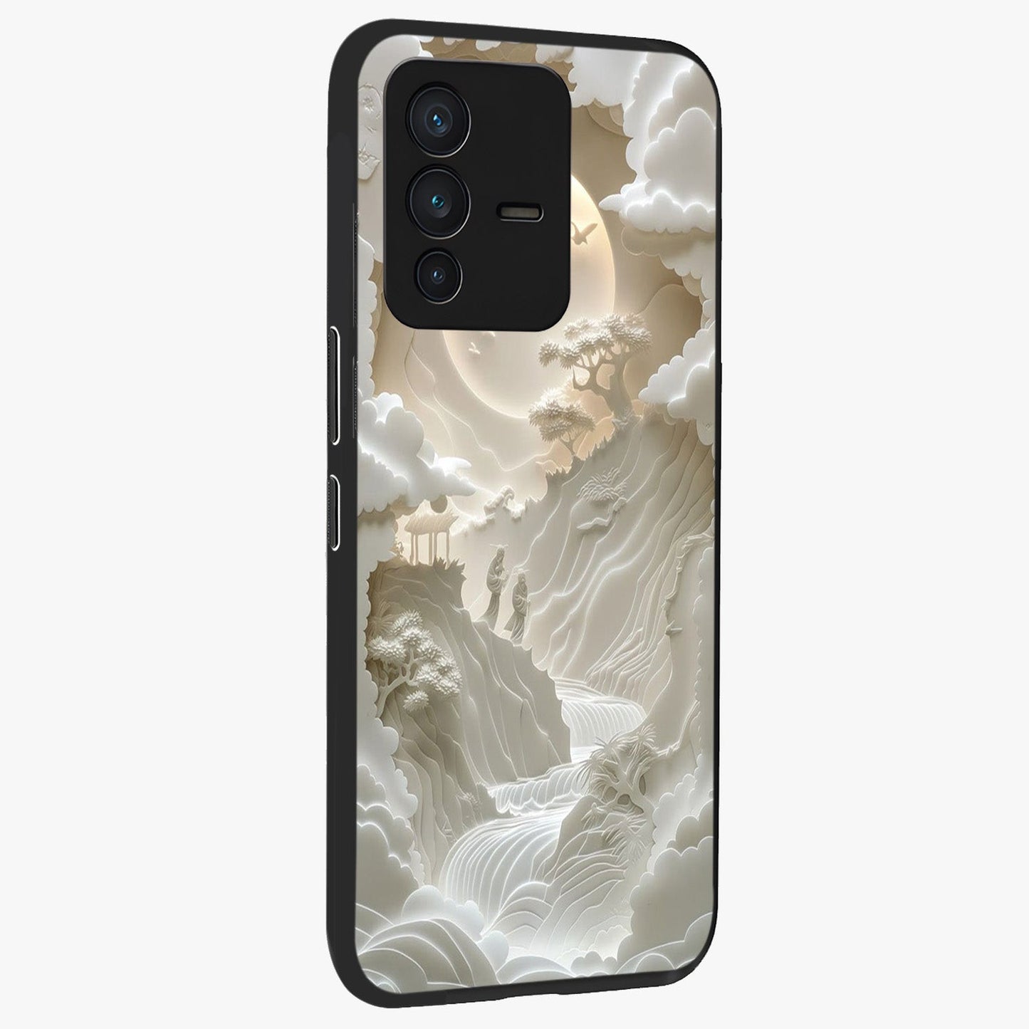 Celestial Origami Glass Case upright view showcasing creative origami artwork with modern celestial style.