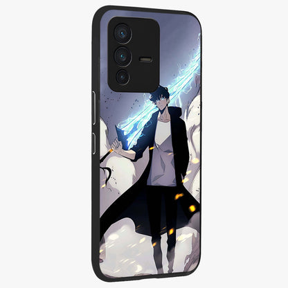 Dark Lightning Anime Warrior Glass Case upright view showcasing dramatic warrior artwork with dark lightning aesthetic.