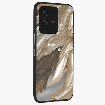 Divine Winged Grace Glass Case upright view showcasing spiritual wing artwork with soft celestial theme.