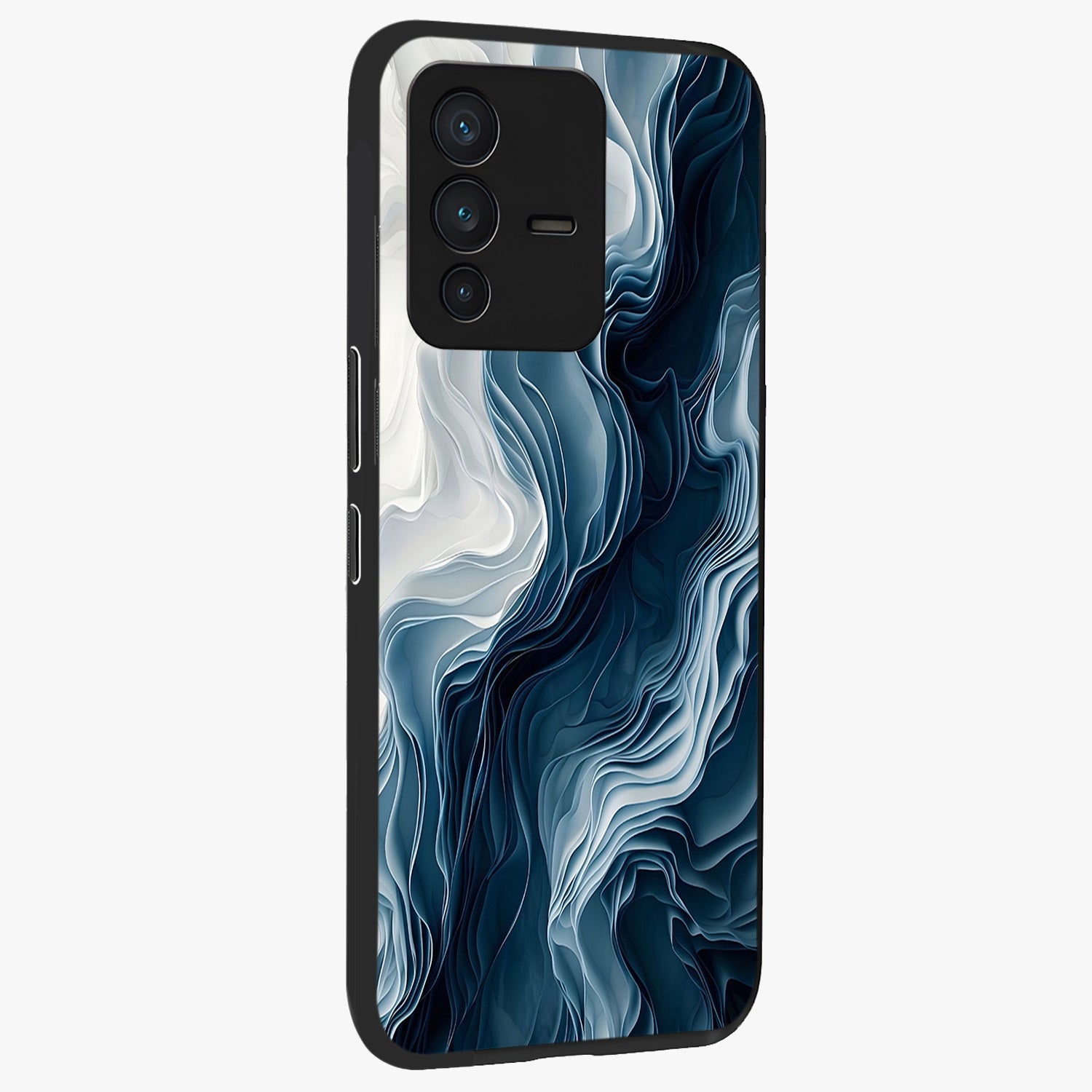 Ethereal Paper Marble Glass Case upright view showcasing smooth marble artwork with refined minimalist theme.
