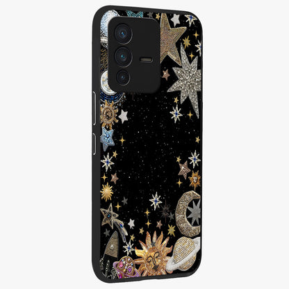 Galactic Jewel Stars Glass Case upright view showcasing glittering star jewel artwork with vibrant galaxy theme.