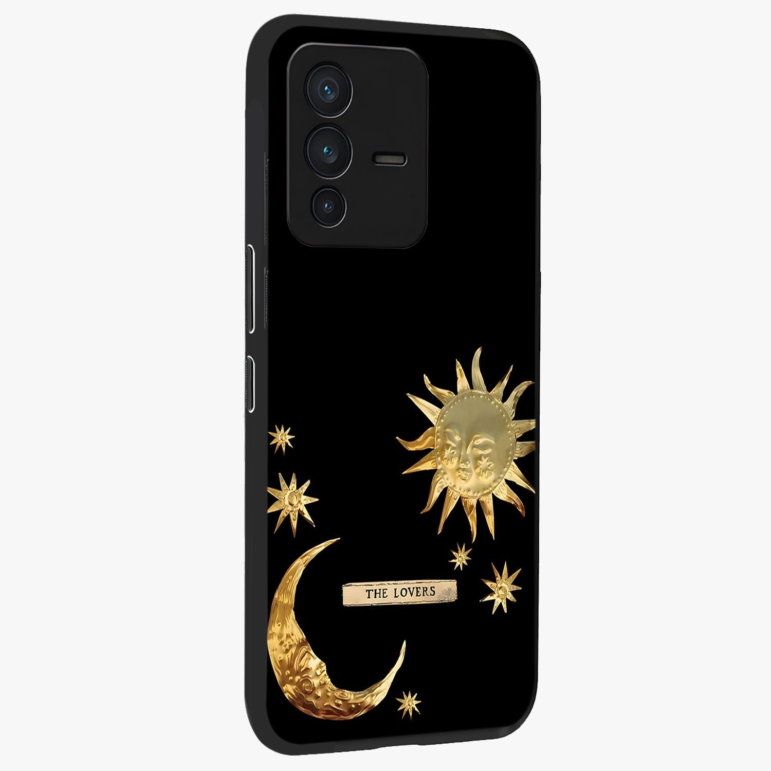 Gold Sun Blush Glass Case upright view showcasing glowing sun artwork with elegant celestial theme.
