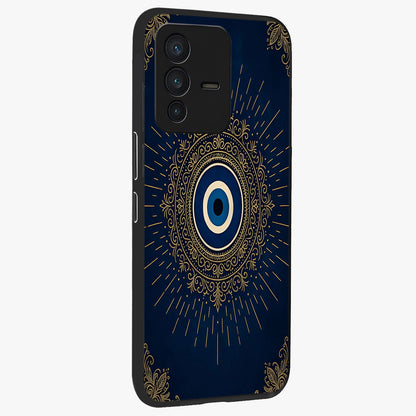 Golden Celestial Charm Glass Case upright view showcasing radiant celestial artwork with elegant golden theme.