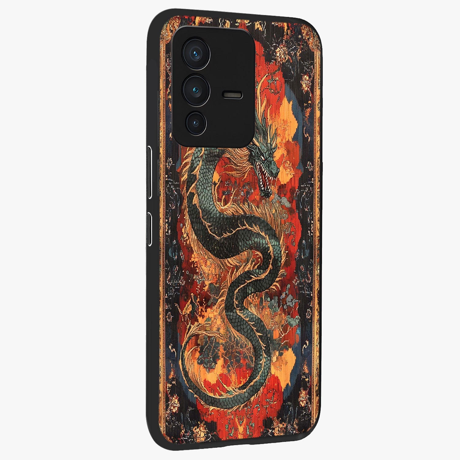 Inferno Dragon Soul Glass Case upright view showcasing intense dragon artwork with fantasy fire theme.