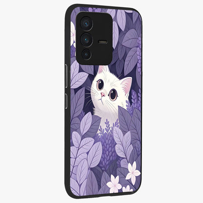 Lilac Hide Peek Cat Glass Case upright view showcasing charming cat artwork with adorable peek theme.