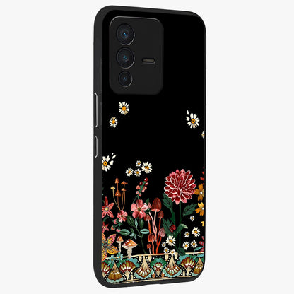 Midnight Bloom Pattern Glass Case upright view showcasing decorative floral artwork with deep night themed palette.