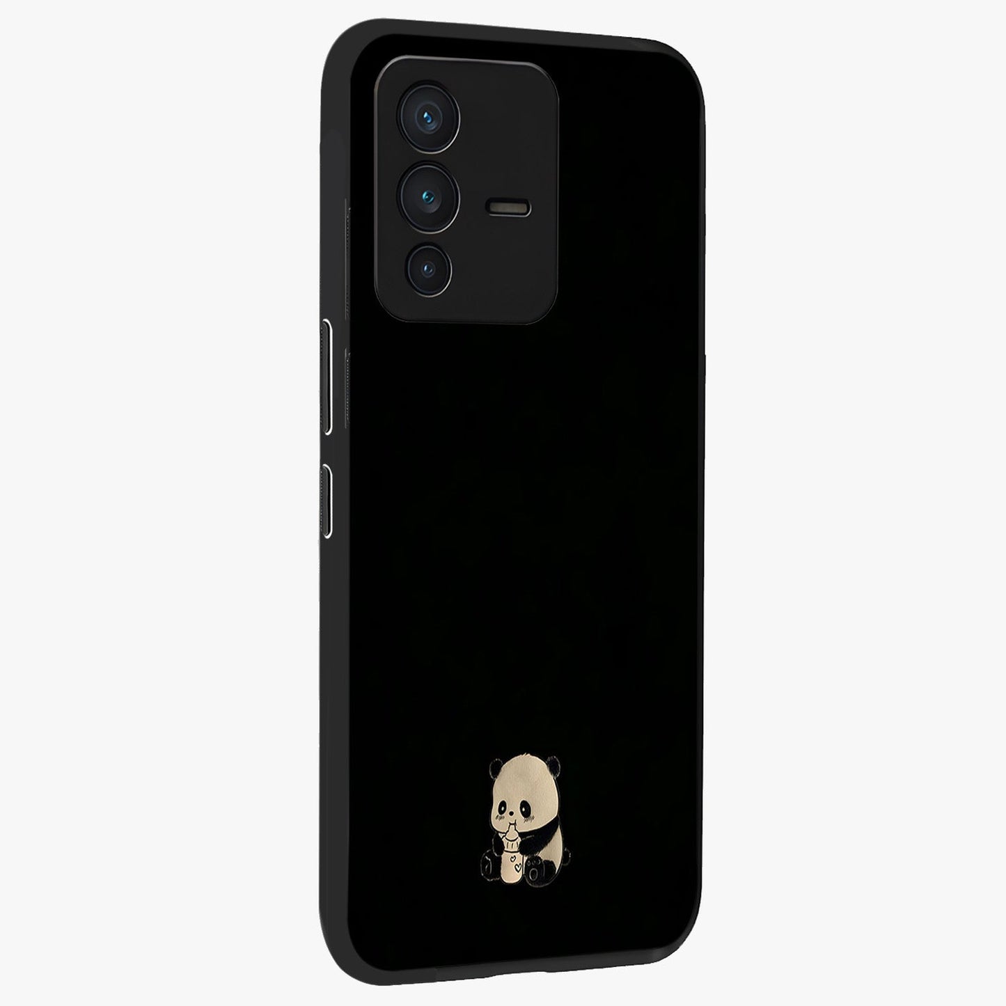 Midnight Panda Love Glass Case upright view showcasing charming panda artwork with playful romantic theme.