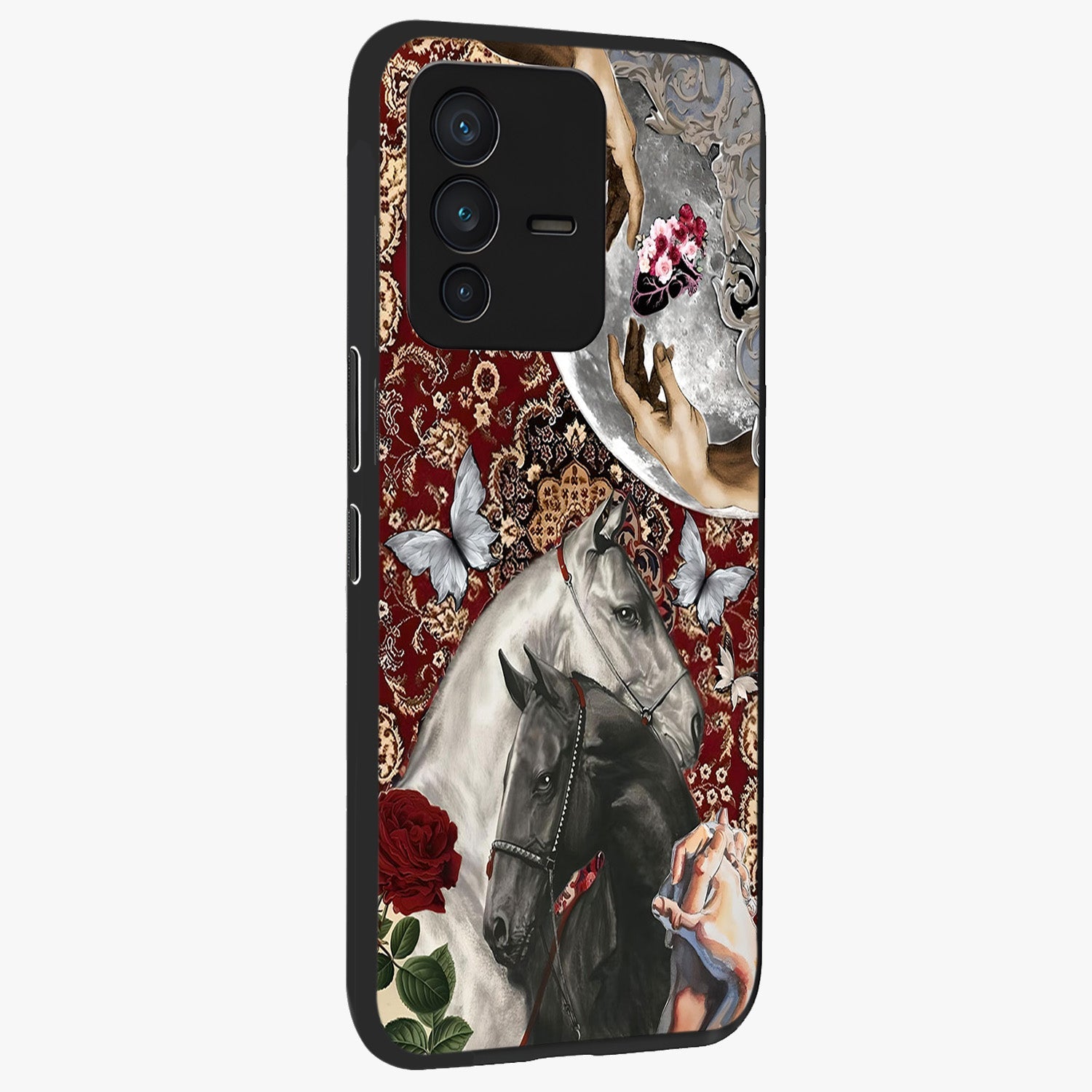 Moonlit Royal Stallion Glass Case upright view showcasing dramatic horse artwork with glowing moon themed design.