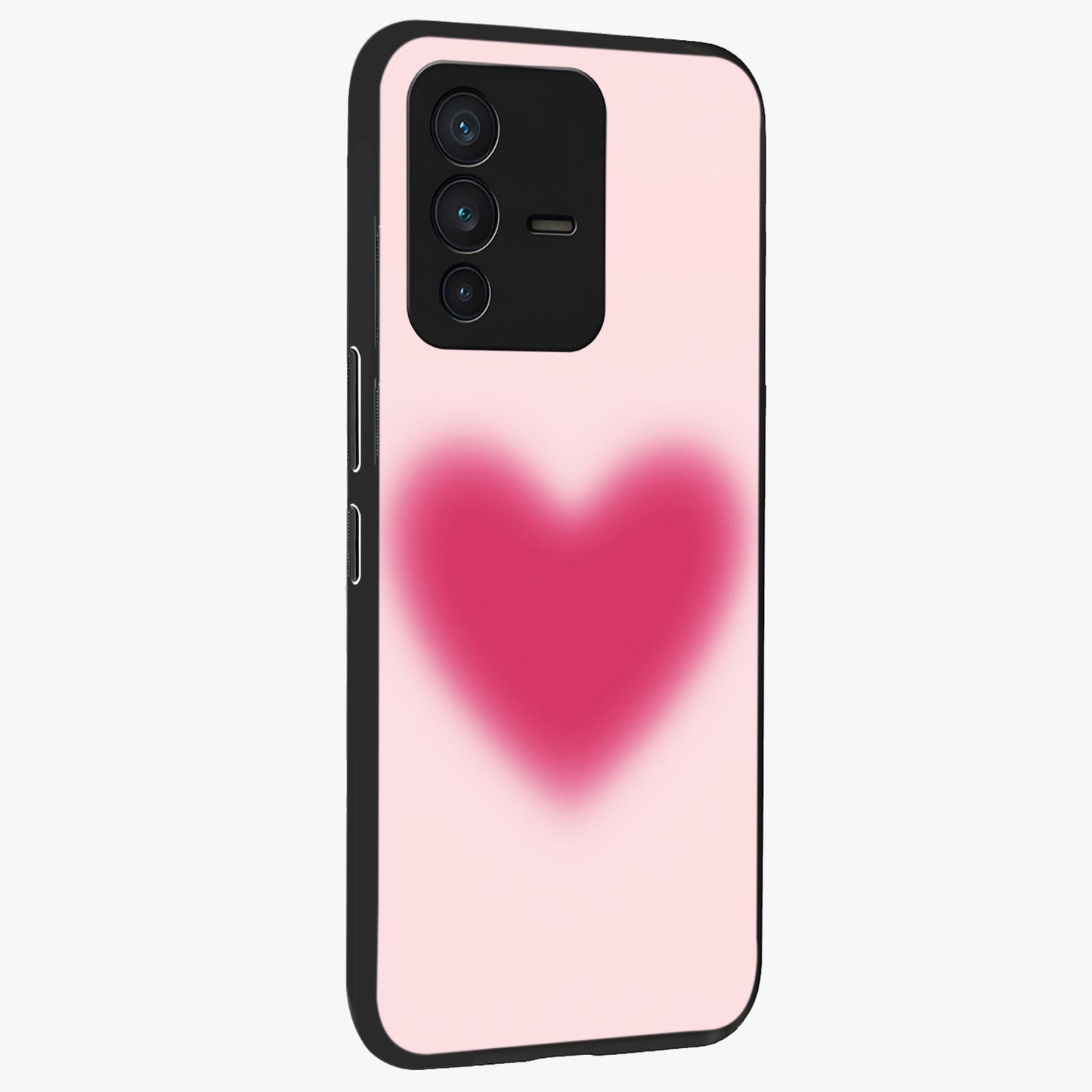 Pink Aura Heart Glass Case upright view showcasing romantic heart artwork with soft pastel theme.