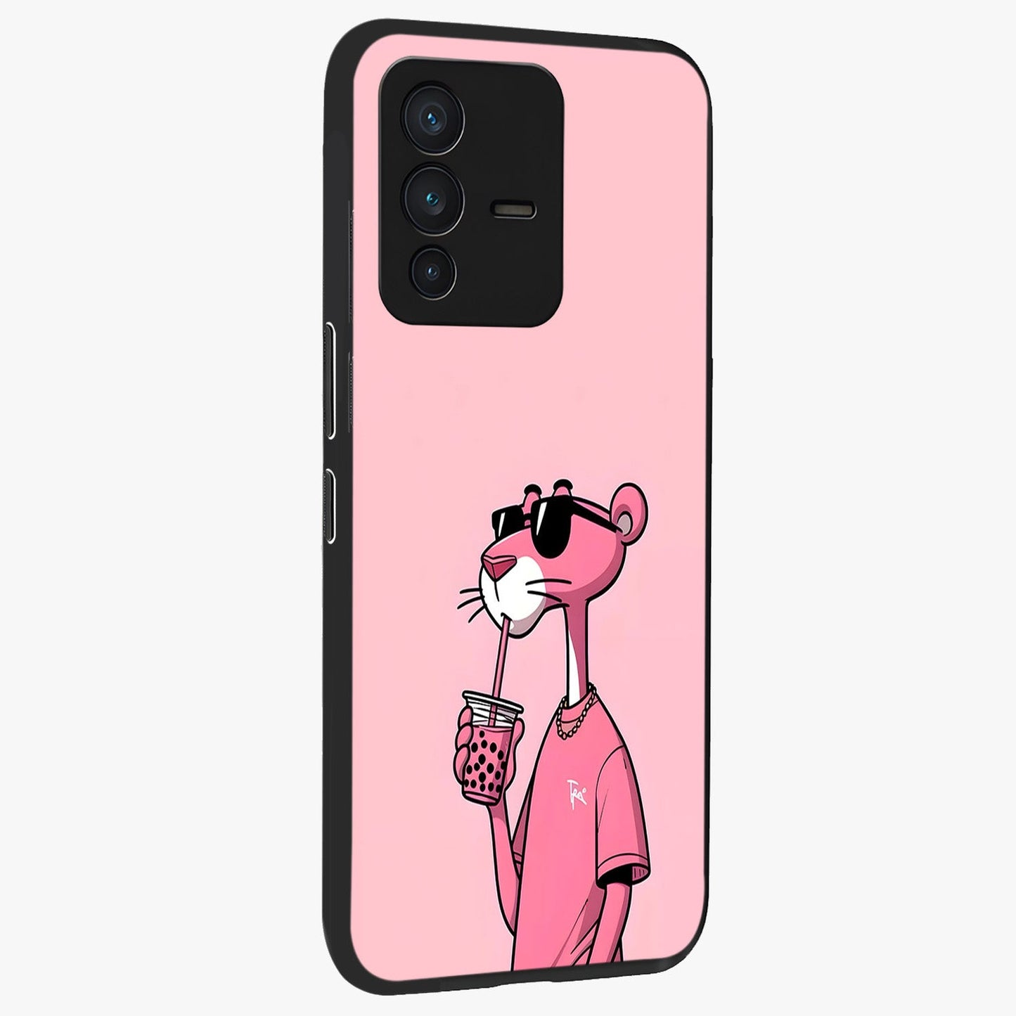 Pink Panther Glass Case upright view showcasing fun animated artwork with stylish retro cartoon theme.