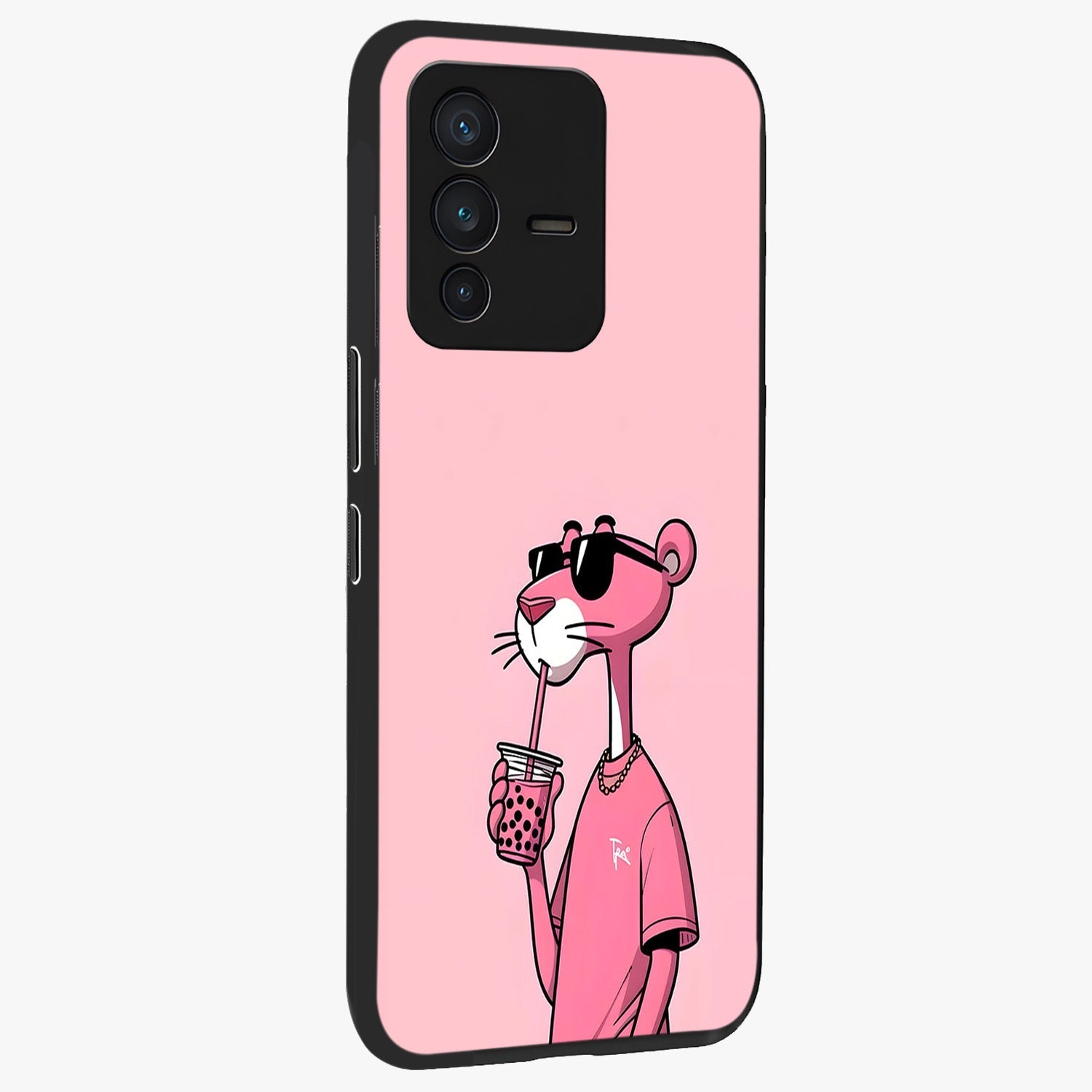 Pink Panther Glass Case upright view showcasing fun animated artwork with stylish retro cartoon theme.