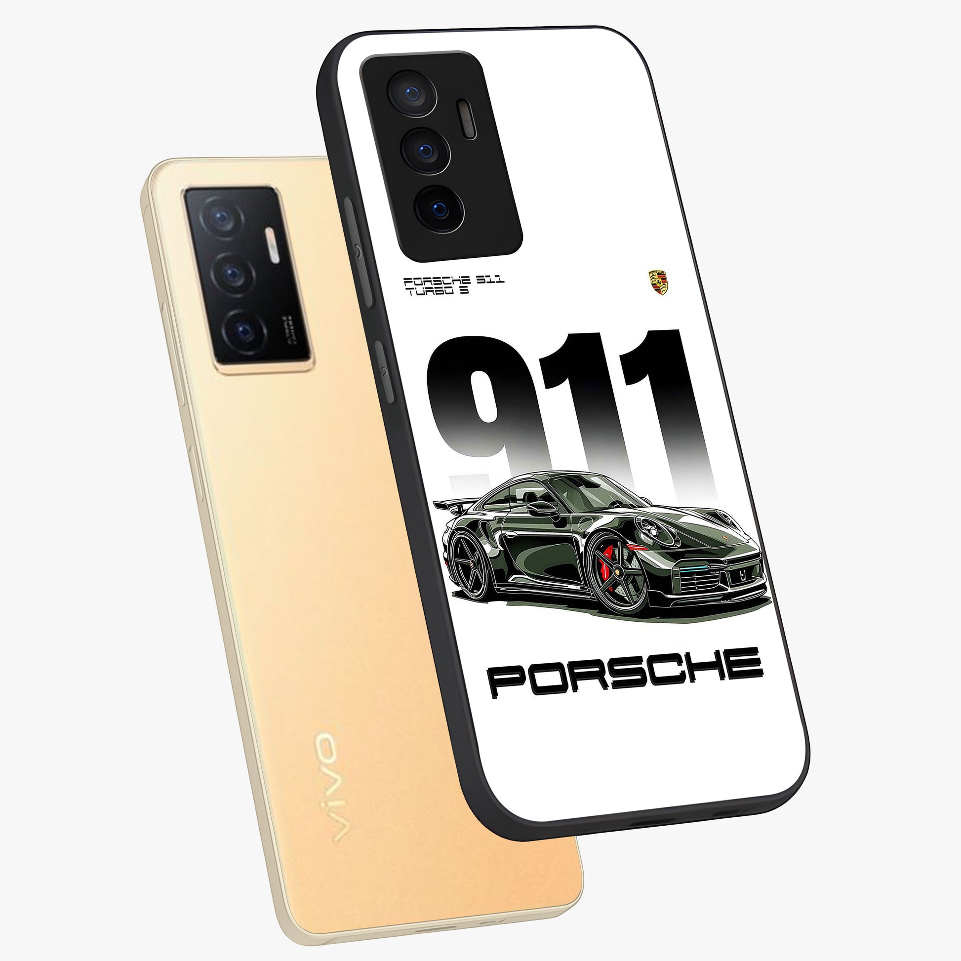 911 Turbo Dominance Glass Case displayed in premium angled mockup highlighting sporty car illustration and sleek glass surface.