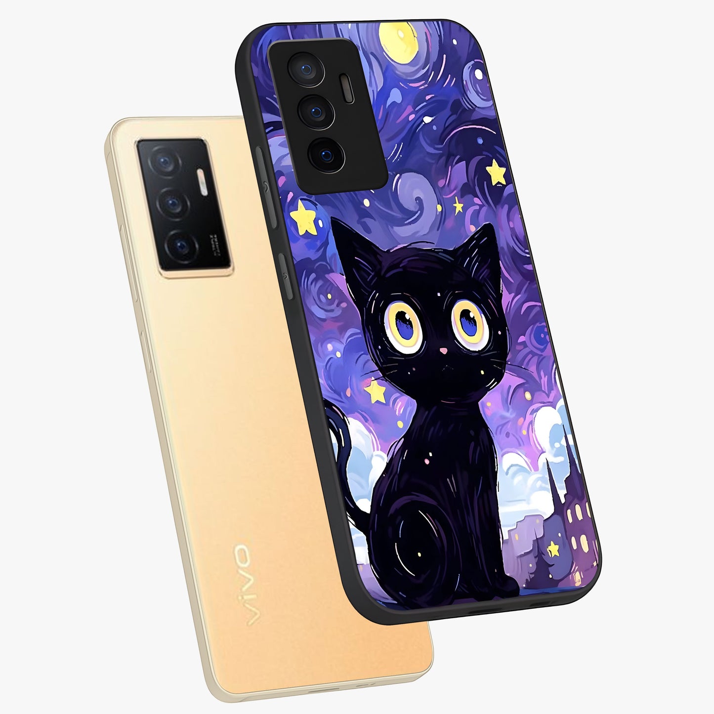 Abstract Cat Art Glass Case displayed in angled mockup highlighting modern abstract cat artwork and sleek glass surface.