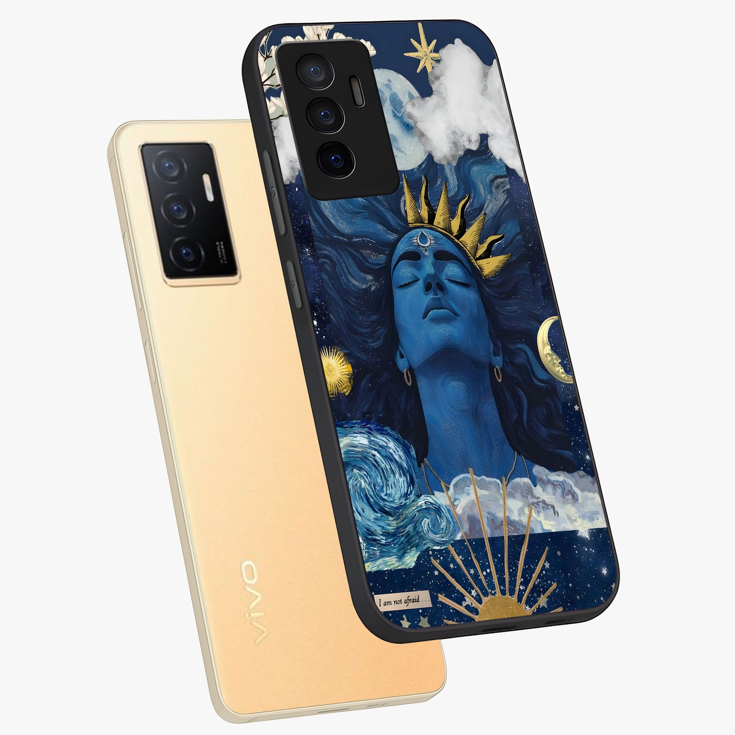 Aesthetic Lord Shiva Glass Case displayed in angled mockup highlighting spiritual Shiva illustration and sacred aesthetic design.