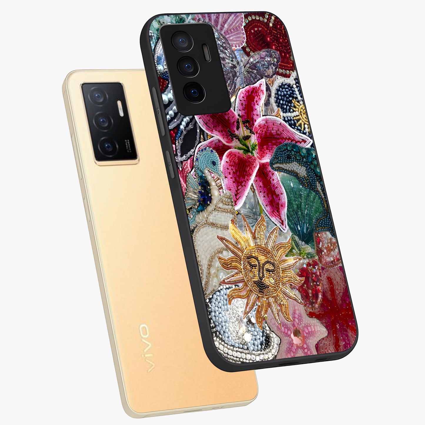 Beaded Garden Fantasy Glass Case displayed in angled mockup highlighting fantasy inspired floral bead pattern.