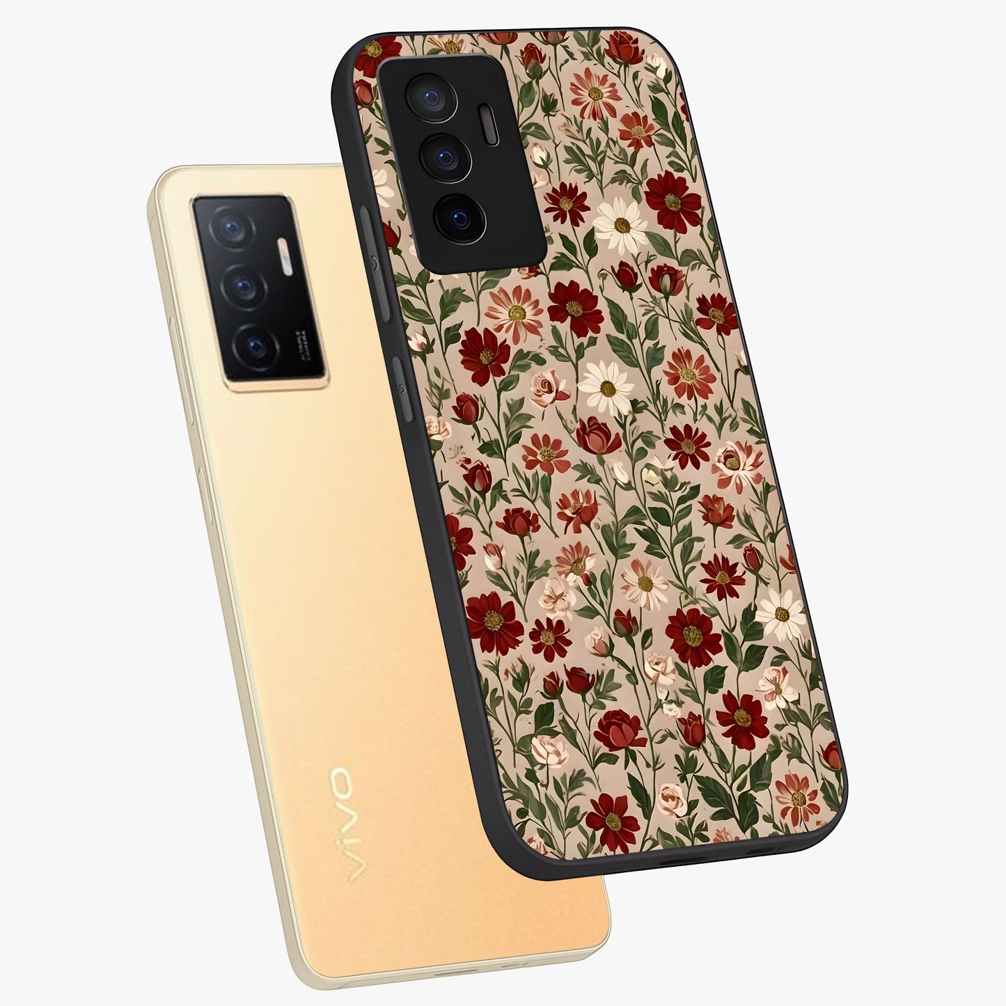 Biege Flower With Leaf Glass Case displayed in angled mockup highlighting minimal floral leaf design and elegant aesthetic.