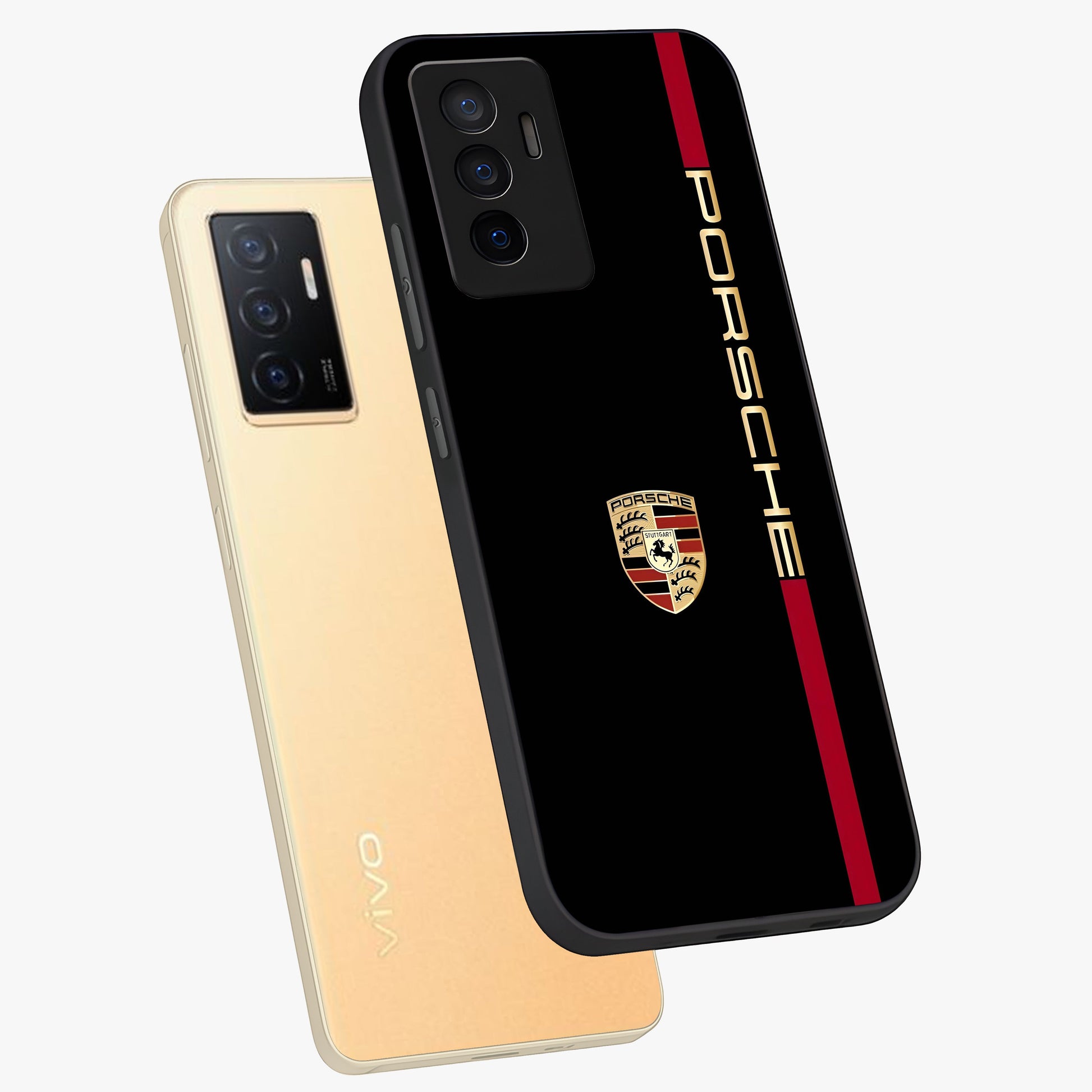 Black Minimal Porsche Glass Case displayed in angled mockup highlighting modern minimal car illustration and clean aesthetic design.