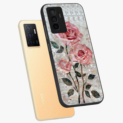 Blush Mosaic Bloom Glass Case displayed in angled mockup highlighting artistic mosaic flower pattern with aesthetic design.