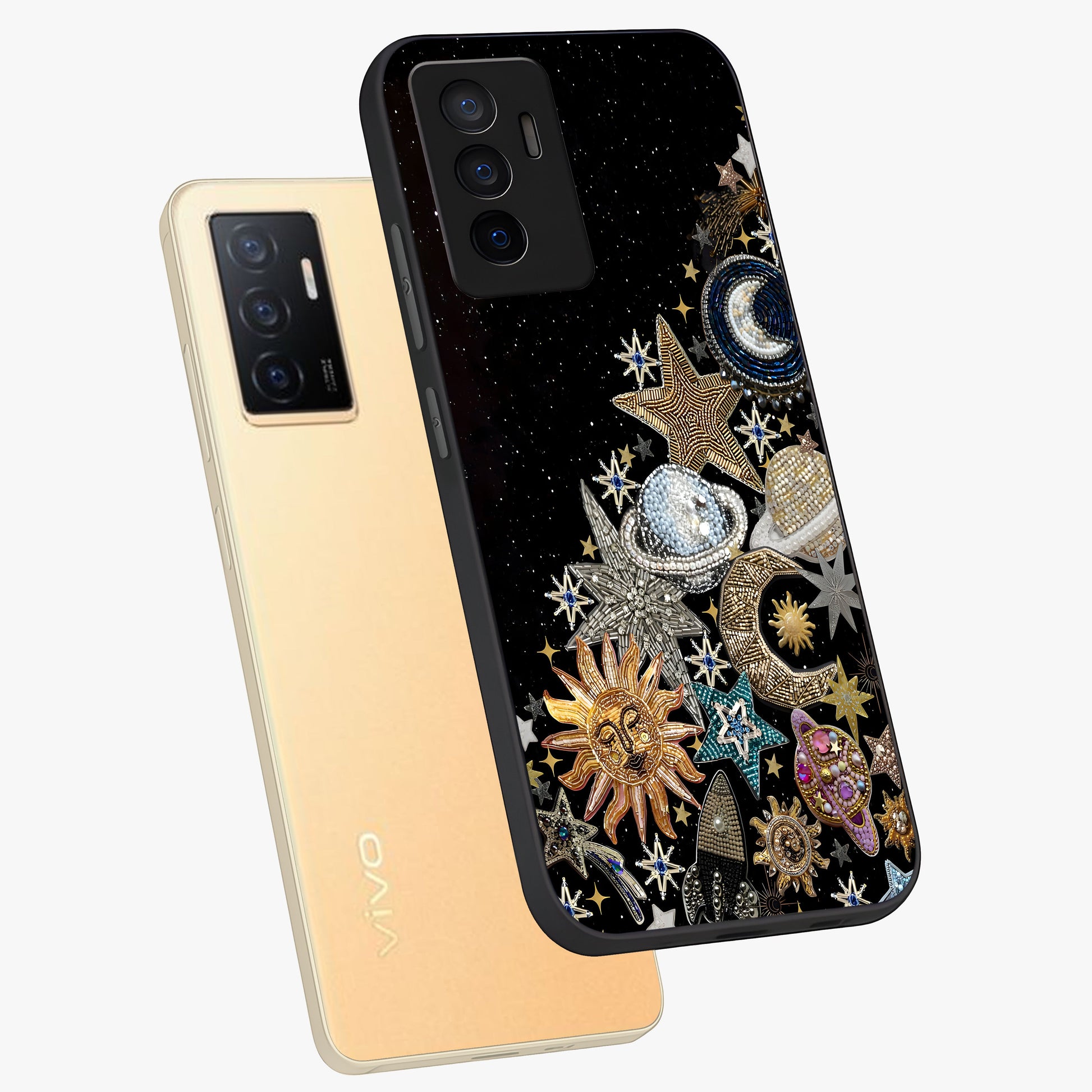 Cosmic Sparkle Dreams Glass Case displayed in angled mockup highlighting dreamy star sparkle design with celestial aesthetic.