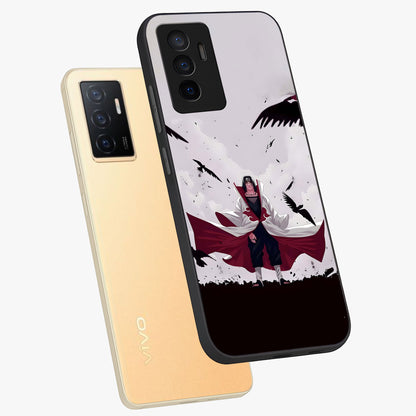 Crimson Crow Ascension Glass Case displayed in angled mockup highlighting powerful crow illustration with dark crimson aesthetic.