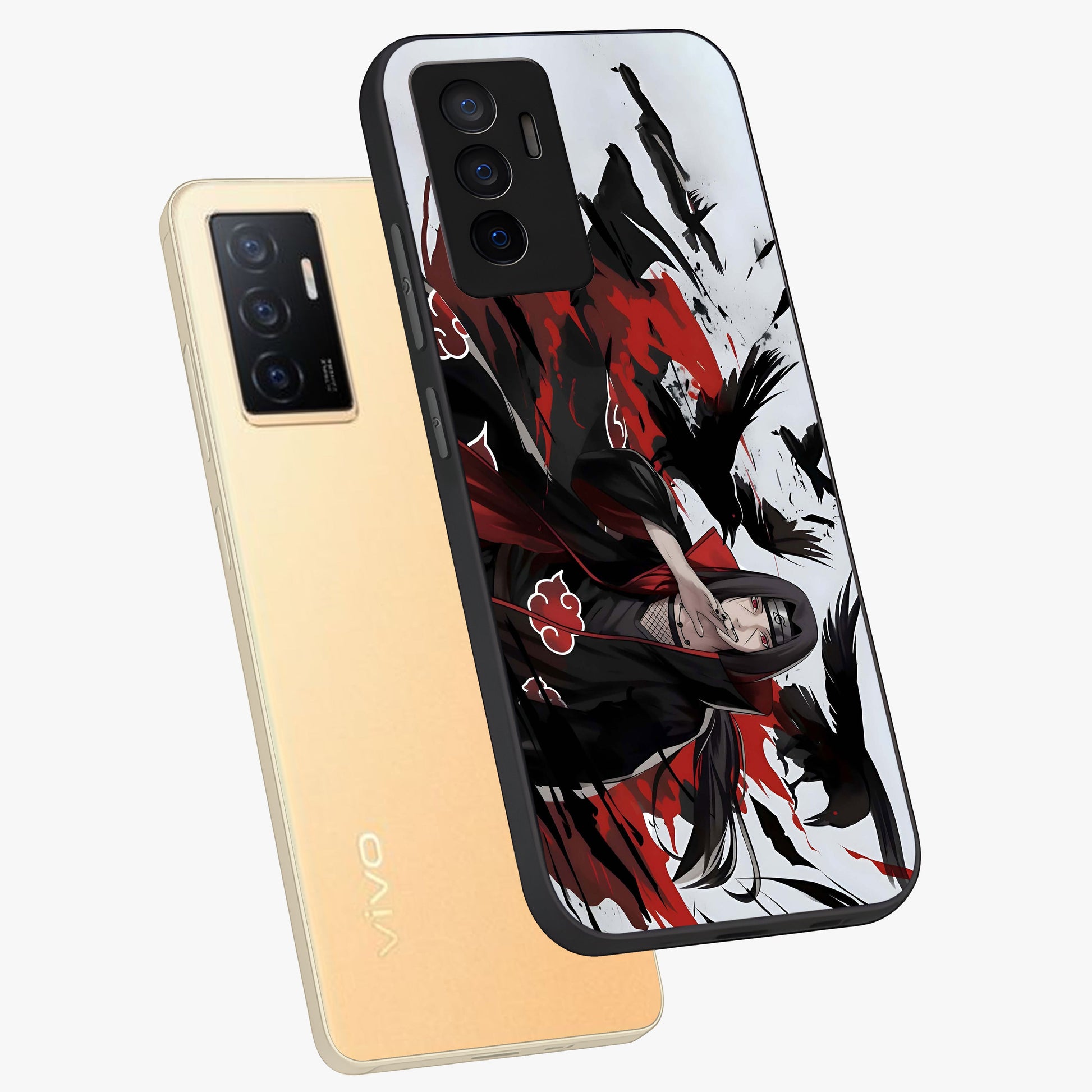 Crimson Crow Illusion Glass Case displayed in angled mockup highlighting mysterious crow graphic with dark aesthetic style.