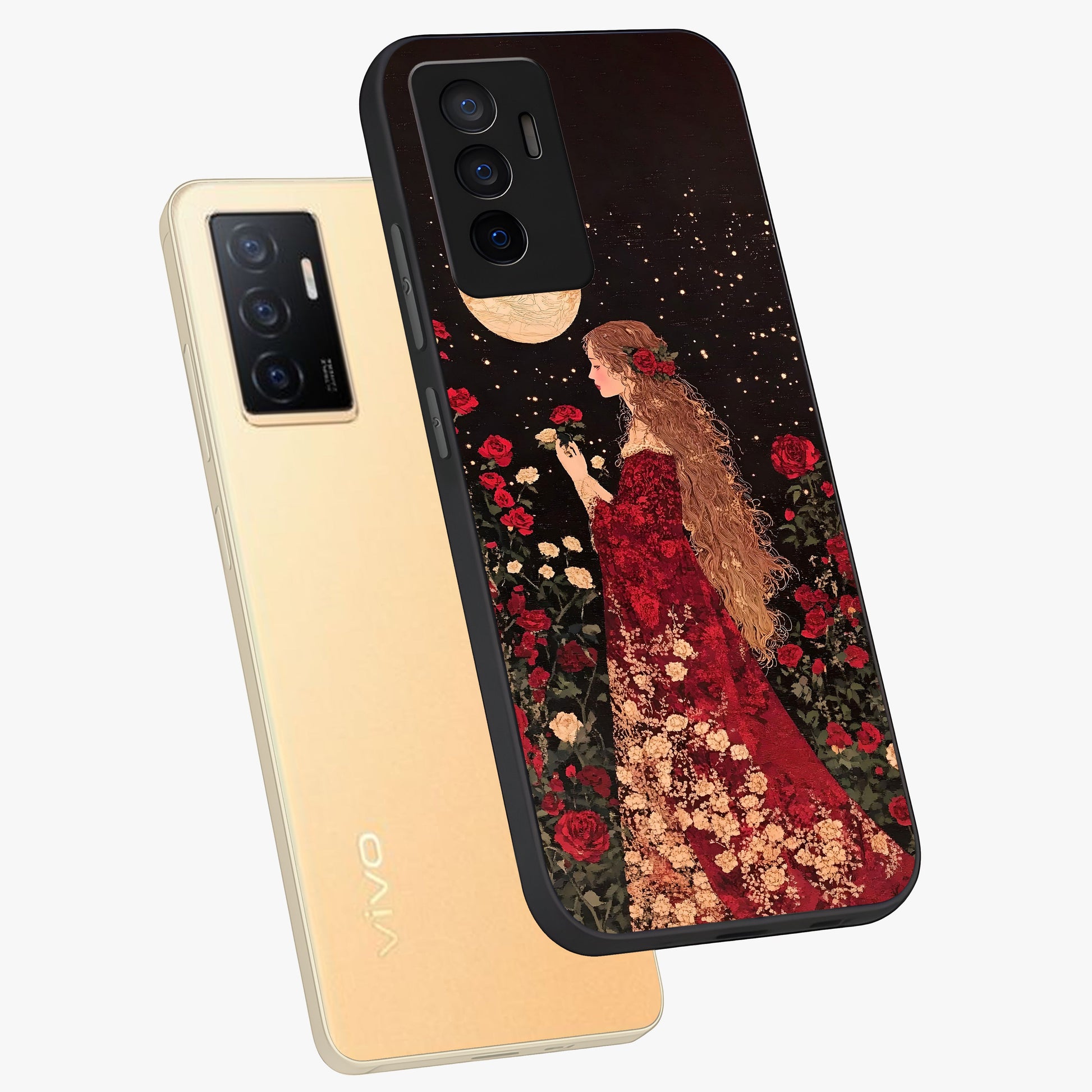 Crimson Dreams Glass Case displayed in angled mockup highlighting soft crimson aesthetic design with artistic theme.