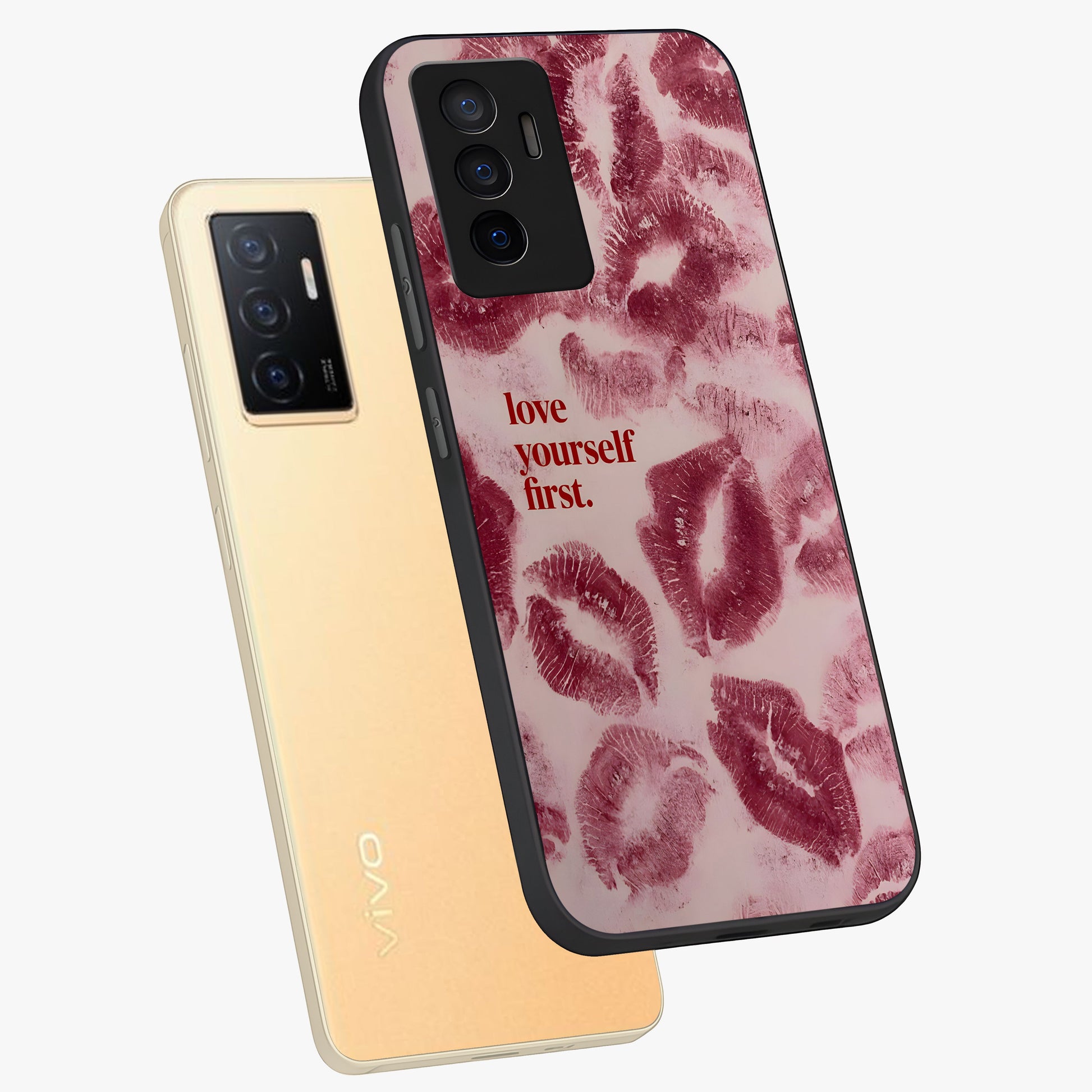 Crimson Kiss Love Glass Case displayed in angled mockup highlighting bold love inspired design with modern aesthetic style.