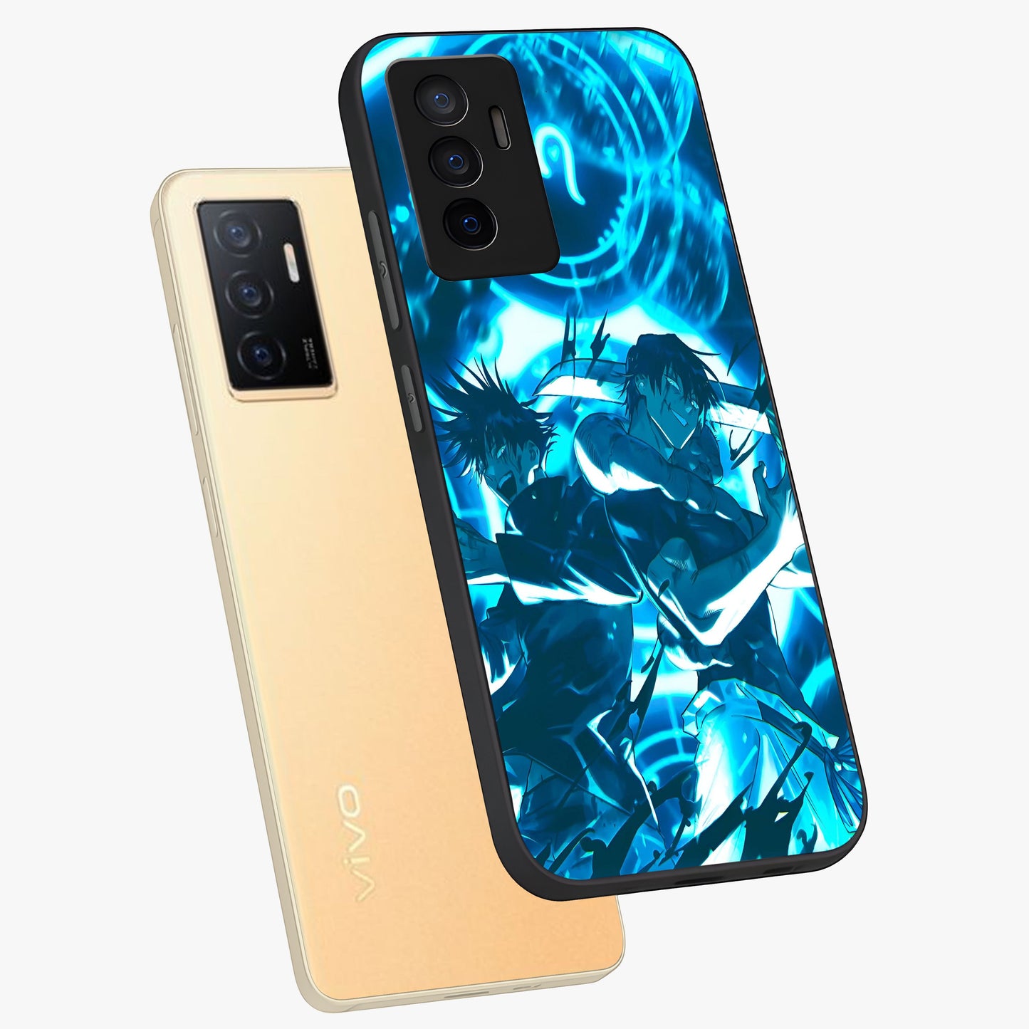 Cursed Energy Clash Glass Case displayed in angled mockup highlighting powerful battle inspired graphic with anime style aesthetic.