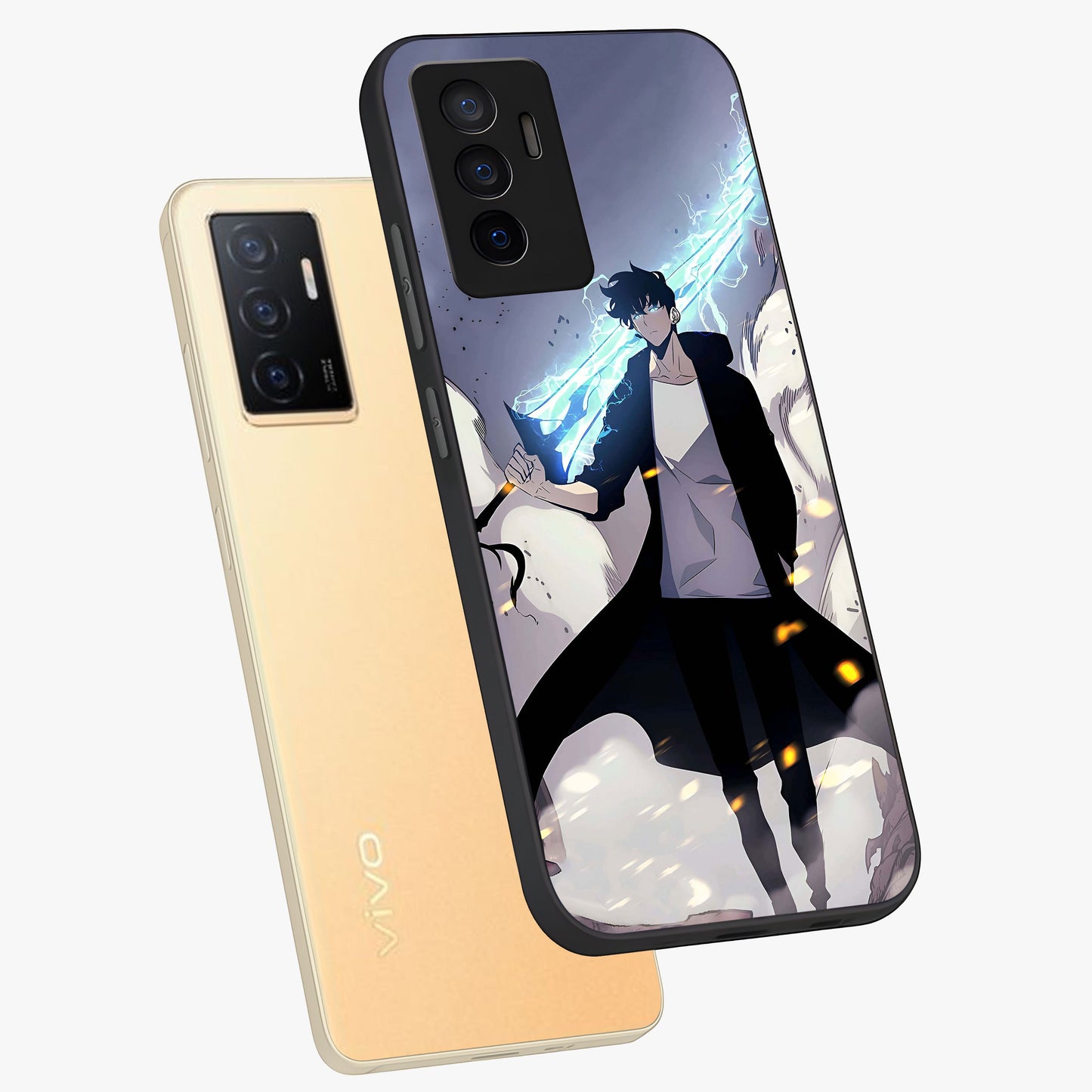 Dark Lightning Anime Warrior Glass Case displayed in angled mockup highlighting powerful lightning themed anime illustration.