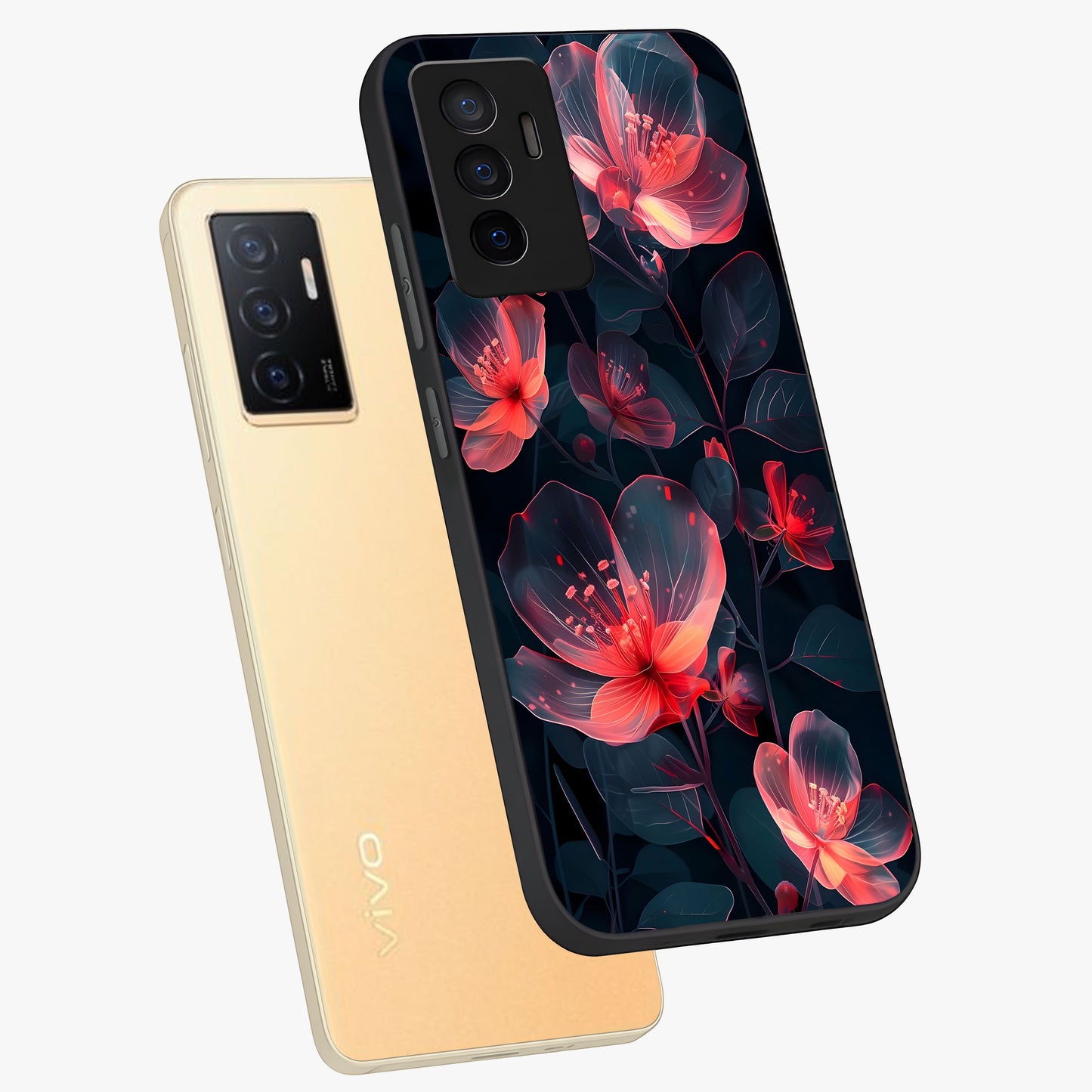 Dark Shade of Flower Glass Case displayed in angled mockup highlighting moody floral illustration with aesthetic dark tones.