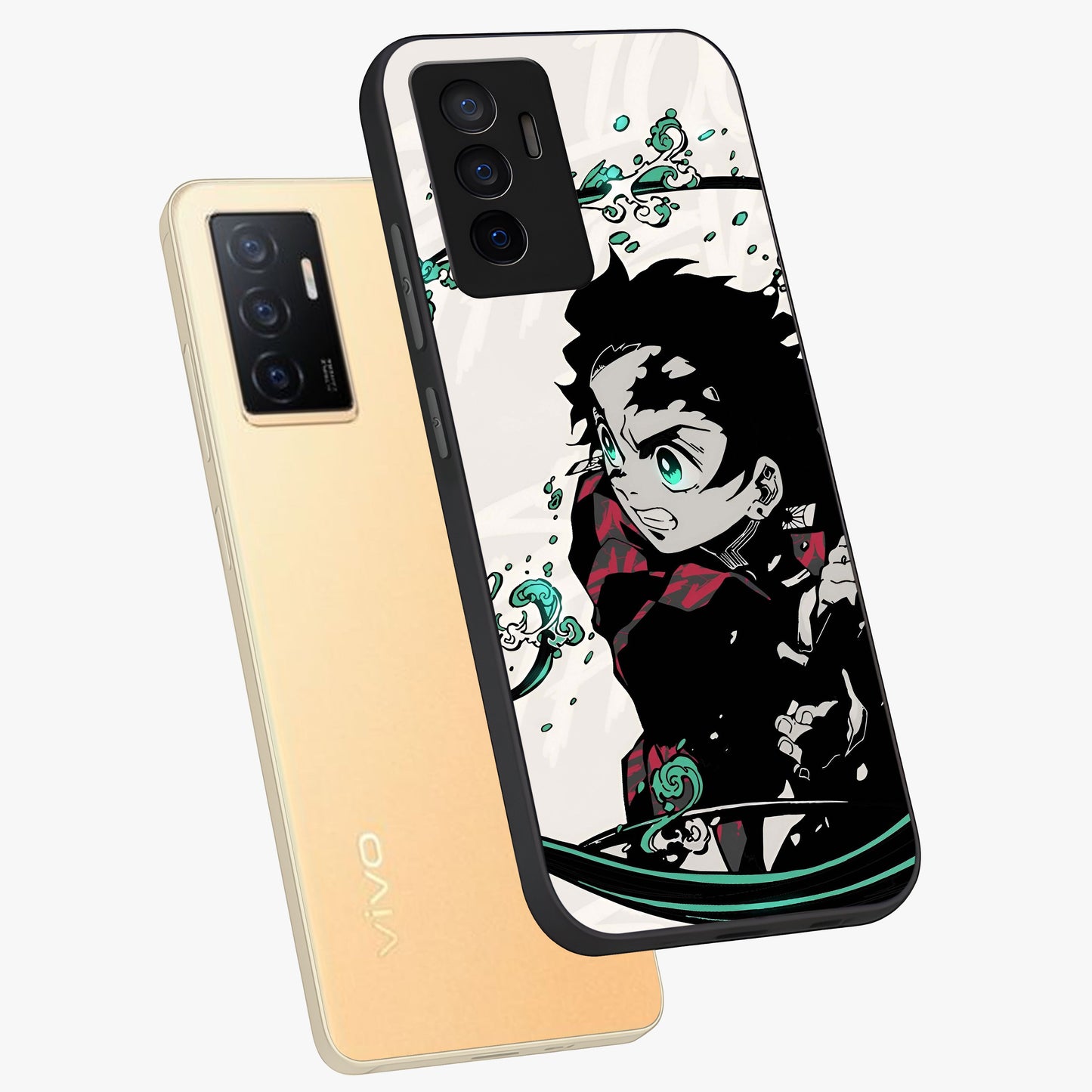 Demon Slayer Glass Case displayed in angled mockup highlighting dramatic anime character design with action aesthetic.