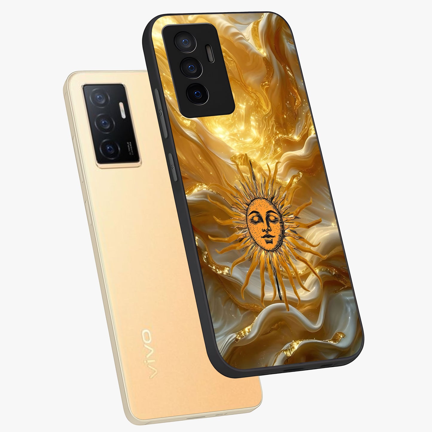 Eternal Golden Glow Glass Case displayed in angled mockup highlighting glowing golden aesthetic design with elegant style.