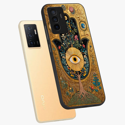 Ethereal Evil Eye Glass Case displayed in angled mockup highlighting protective evil eye symbol with spiritual aesthetic design.