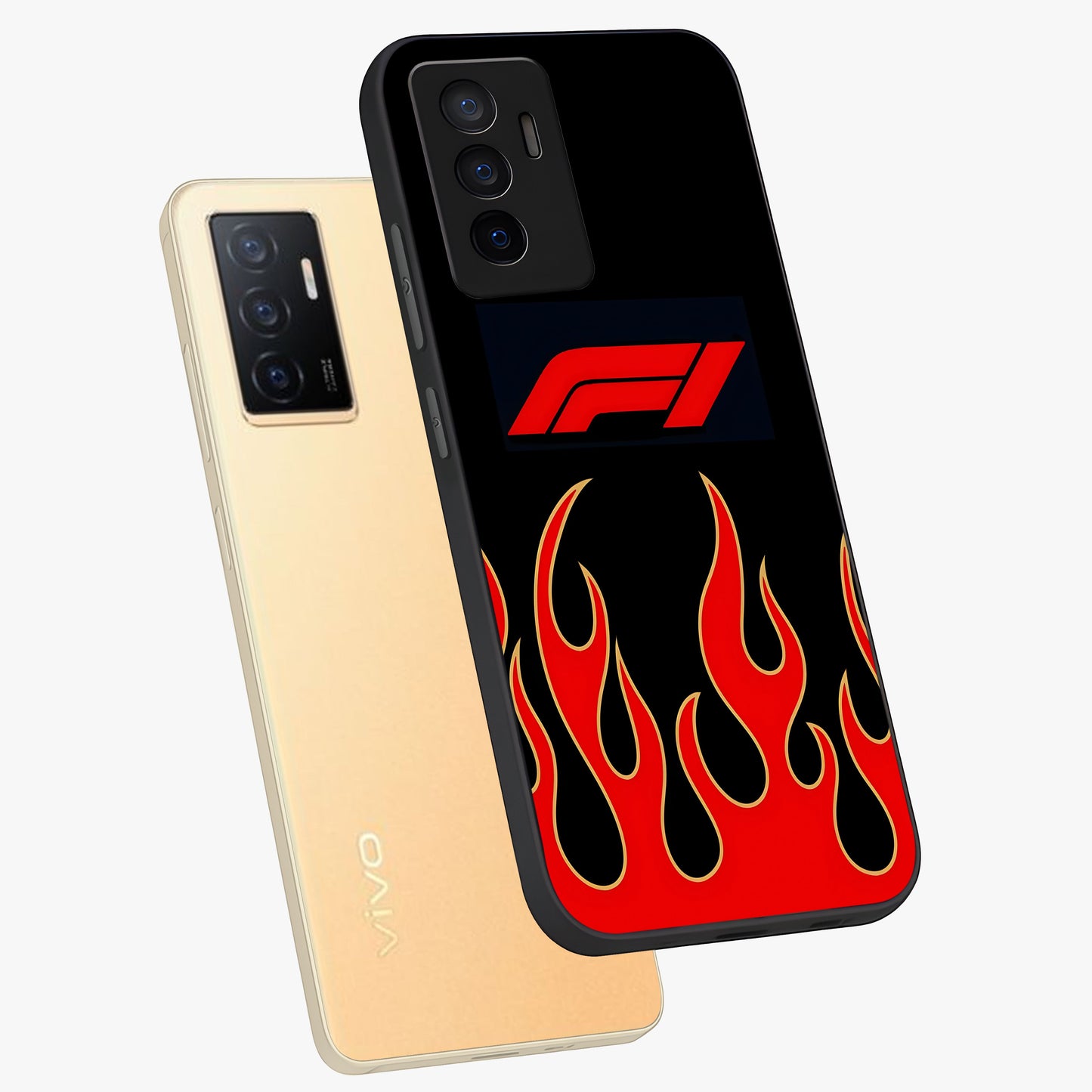 Fire F11 Glass Case displayed in angled mockup highlighting bold fire inspired graphic with energetic aesthetic style.