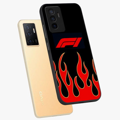 Fire F11 Glass Case displayed in angled mockup highlighting bold fire inspired graphic with energetic aesthetic style.