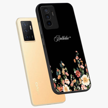 Floral Design With a Custom Personalized Name Glass Case displayed in angled mockup highlighting elegant floral pattern with custom name feature.