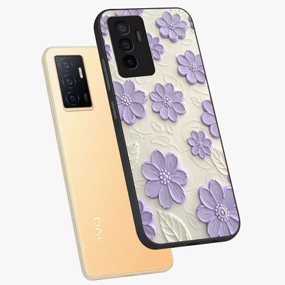 Floral Wall Art With Purple Flowers Glass Case displayed in angled mockup highlighting vibrant purple floral illustration with artistic aesthetic.