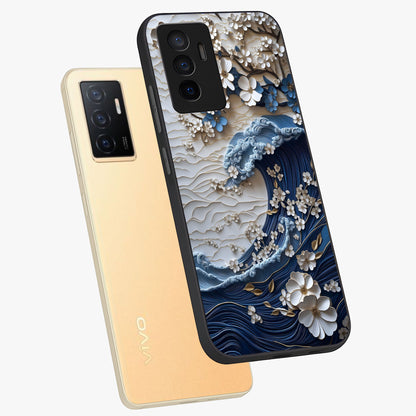 Floral Wave Origami Glass Case displayed in angled mockup highlighting geometric origami flower design with modern aesthetic style.