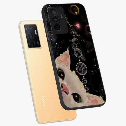 Galactic Cat Glass Case displayed in angled mockup highlighting celestial feline illustration with galaxy aesthetic style.