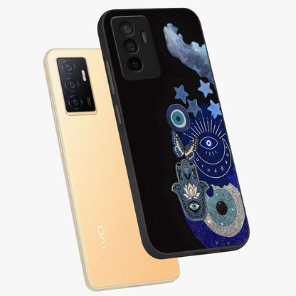 Galactic Charm Cluster Glass Case displayed in angled mockup highlighting luminous galaxy inspired design with dreamy aesthetic.