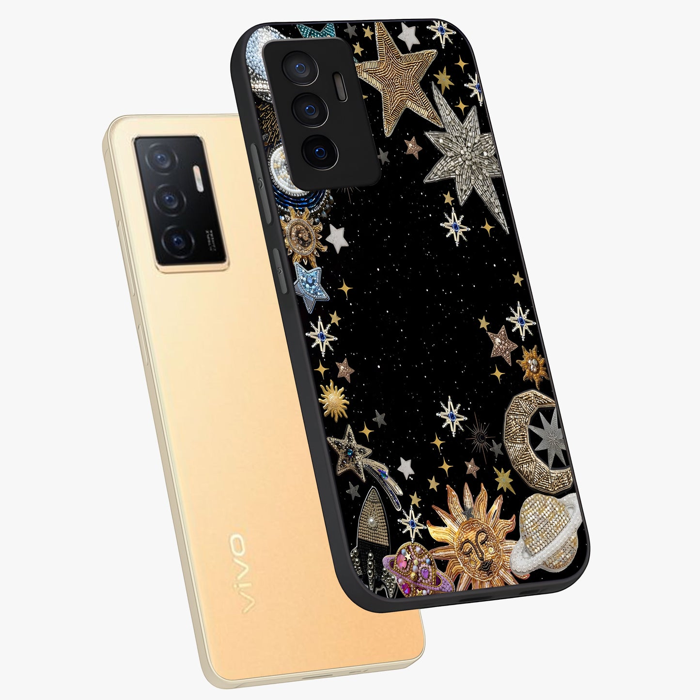Galactic Jewel Stars Glass Case displayed in angled mockup highlighting shining celestial star design with cosmic aesthetic style.