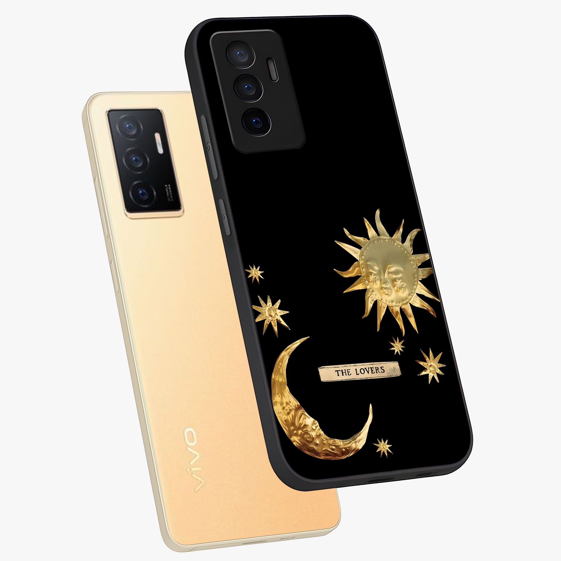 Gold Sun Blush Glass Case displayed in angled mockup highlighting radiant sun design with warm golden aesthetic.