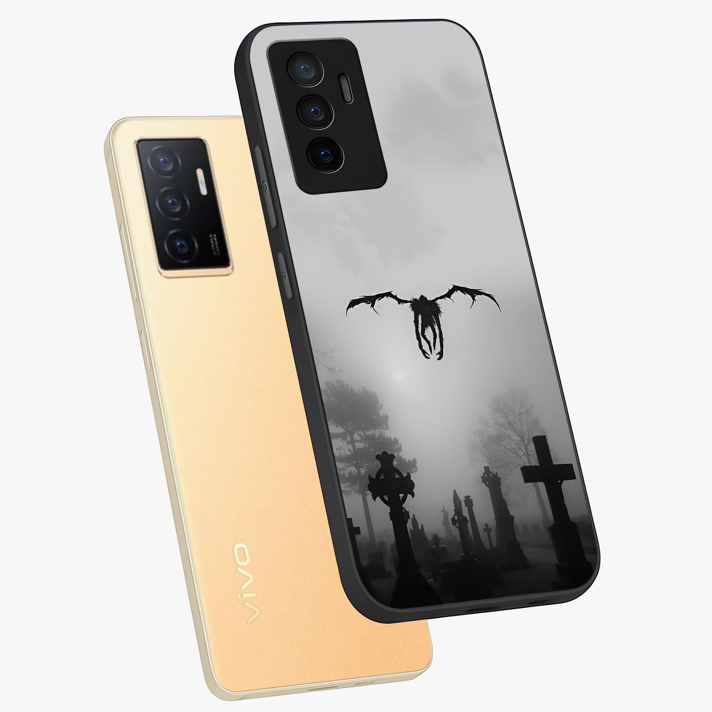 Graveyard Shadow Descent Glass Case displayed in angled mockup highlighting eerie shadow illustration with gothic aesthetic.