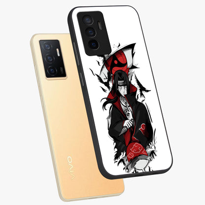 Itachi Limited Edition Naruto Anime Glass Case displayed in angled mockup highlighting dramatic anime illustration with bold action aesthetic.