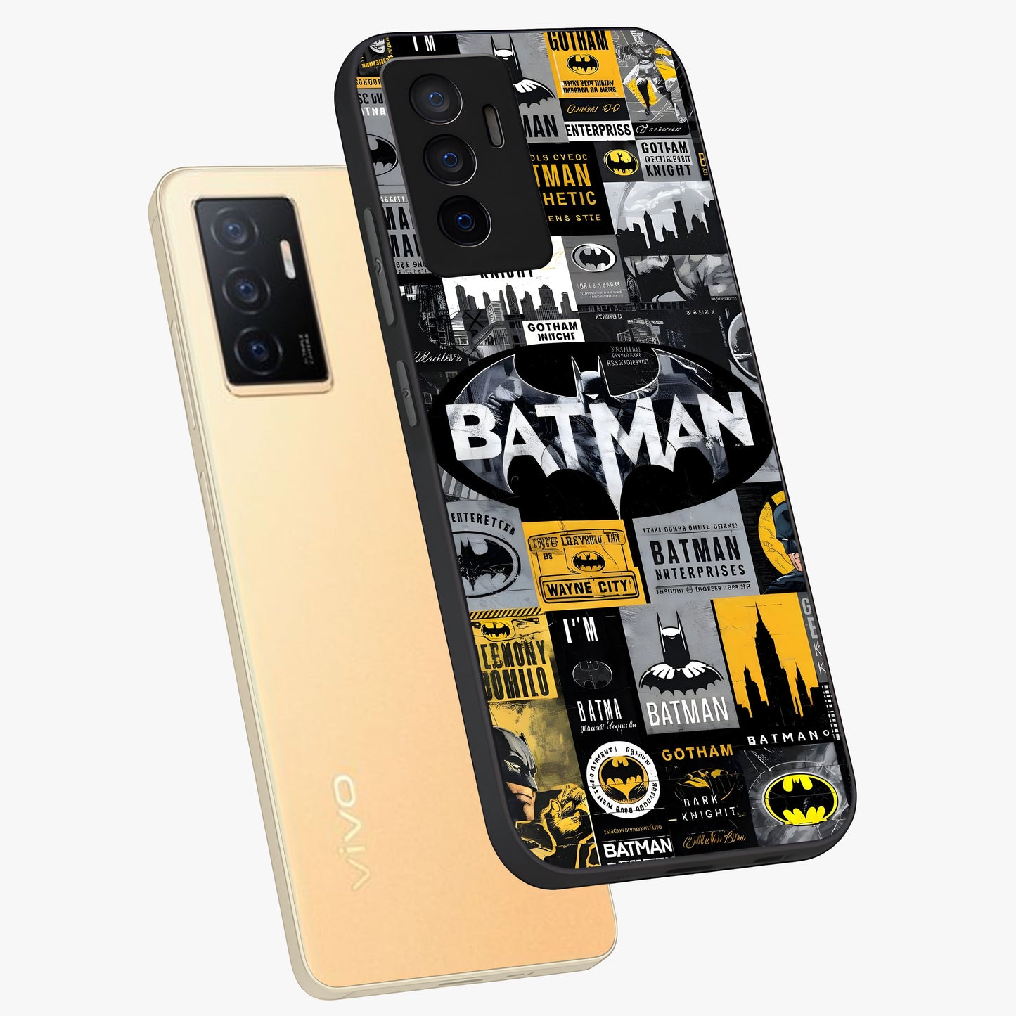 Knight Gotham Rise Glass Case displayed in angled mockup highlighting powerful knight silhouette design with dramatic aesthetic.