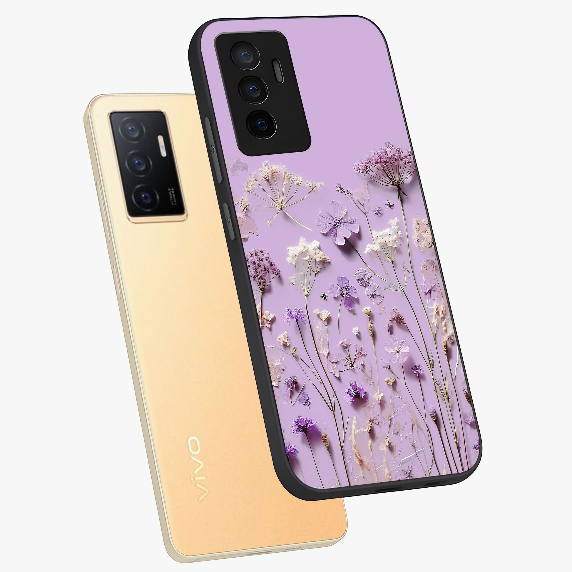 Lavender Blossom Dream Glass Case displayed in angled mockup highlighting dreamy lavender flower design with calming aesthetic style.