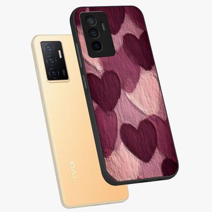 Layered Paper Hearts Glass Case displayed in angled mockup highlighting creative paper craft heart design with romantic aesthetic.